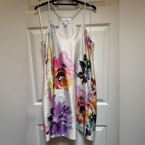 NICOLE MILLER Dress w/ Pockets Watercolor Floral Satin A-Line white women size 8